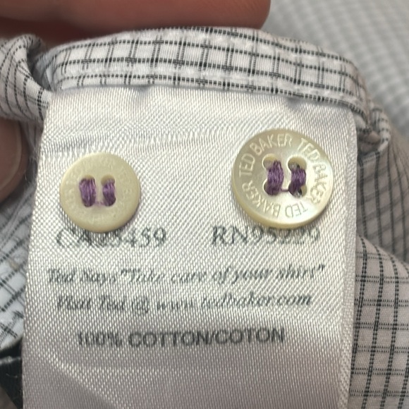 Ted Baker Dress Shirt Cuff Trims White Black Grid - Picture 7 of 8